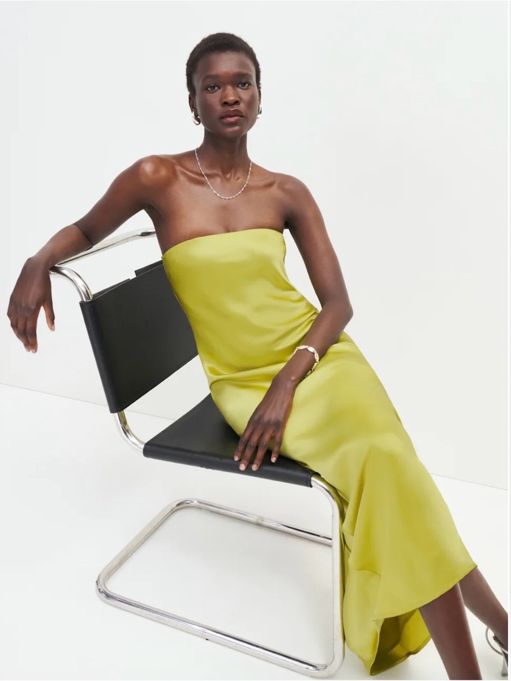 Reformation Silk Green Satin Slip Dress
